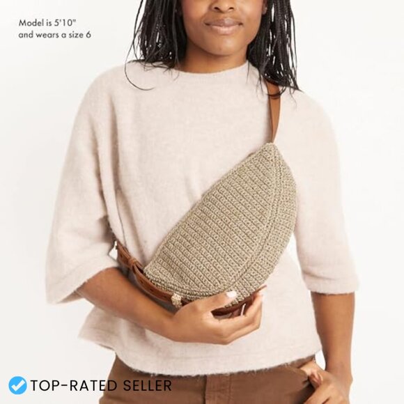 Crochet Sling Crossbody Bag Handcrafted Eco-Friendly Adjustable Strap Travel